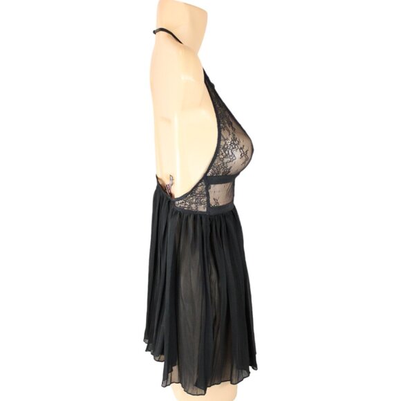 Victoria's Secret Negligee Black Lace Halter Pleated Skirt Small Short N124 - Picture 9 of 10